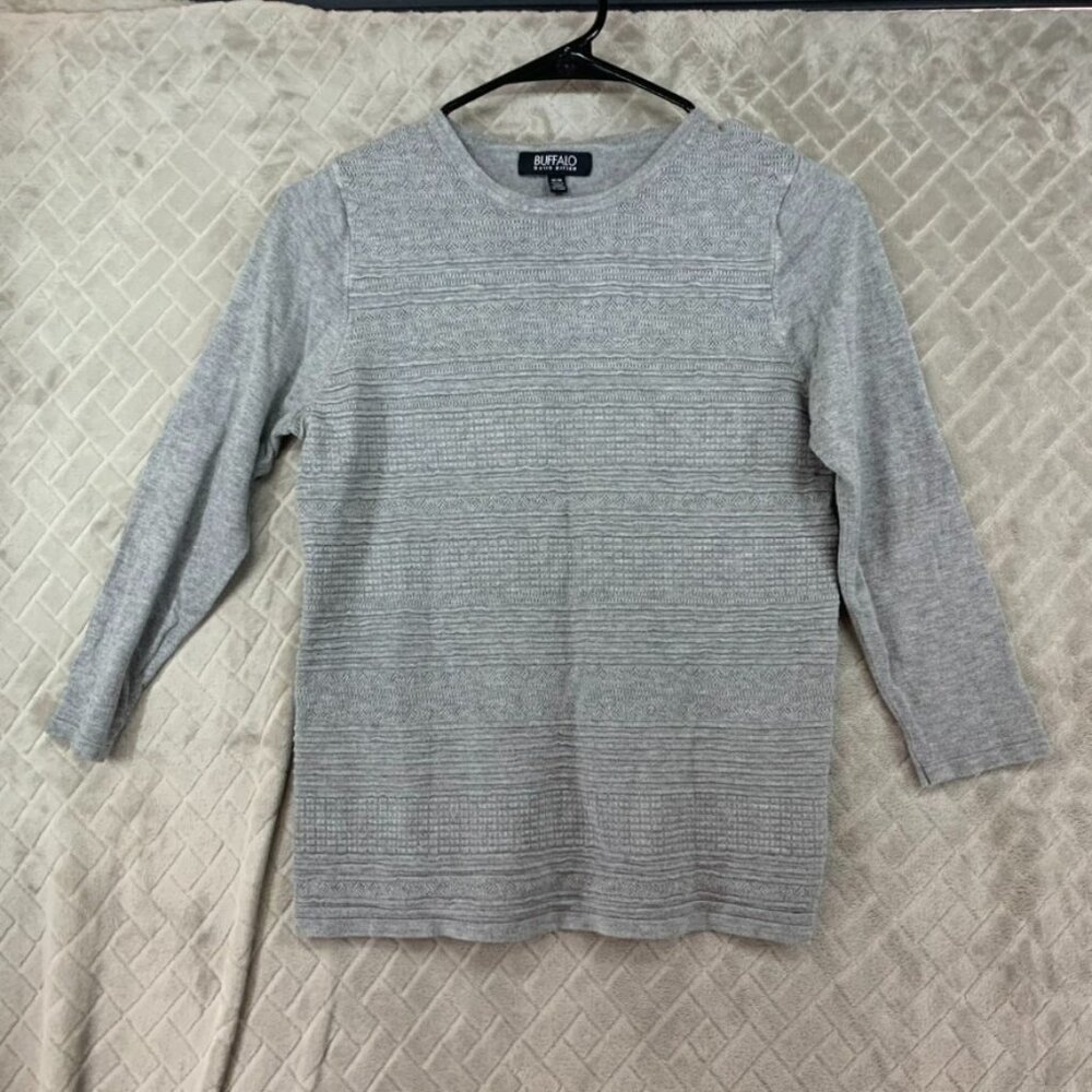 Buffalo David Bitton Womans M Shirt Gray Textured Half Sleeve Nylon Blend